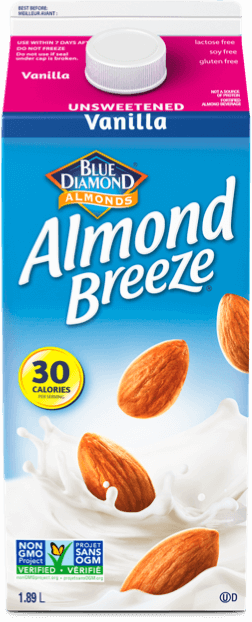 Refrigerated unsweetened vanilla almond breeze packaging