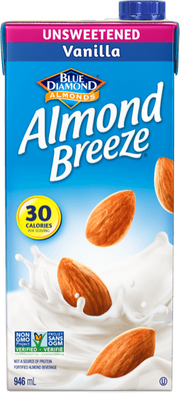 Shelf stable unsweetened vanilla almond breeze packaging