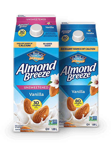 2 Refrigerated almond drink; one 1 sweetened and 1 unsweetened