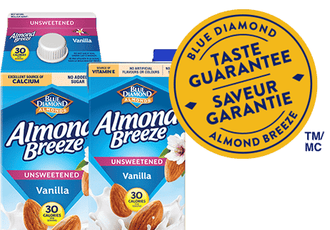 Almond beverage unsweetened packaging with blue diamond taste guarantee badge