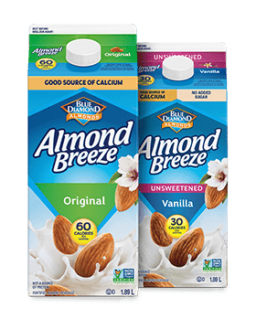 2 Refrigerated almond drink; one 1 sweetened and 1 unsweetened